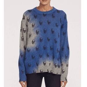 360 Cashmere Womens Sweater Trisha Skull Print Long Sleeve Crewneck Blue Gray XS